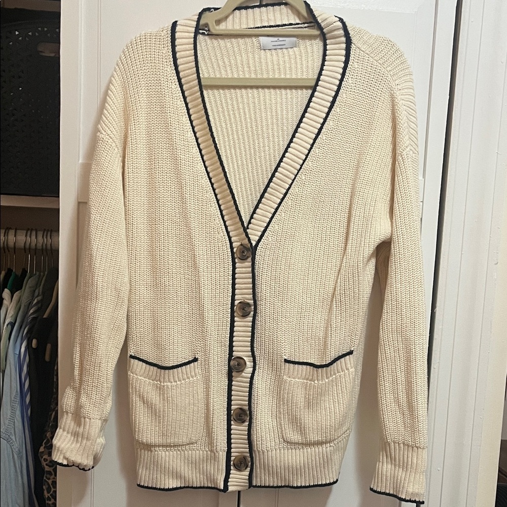 Old Navy Cream Oversized Cardigan with Navy Accents